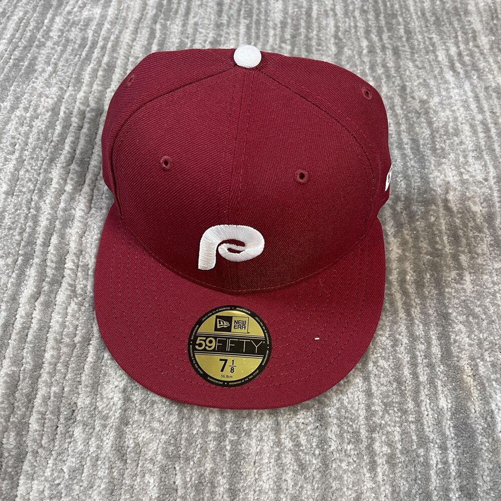 Philadelphia Phillies Hat Cap Fitted Mens 7 1/8 Red Maroon MLB Baseball New Era